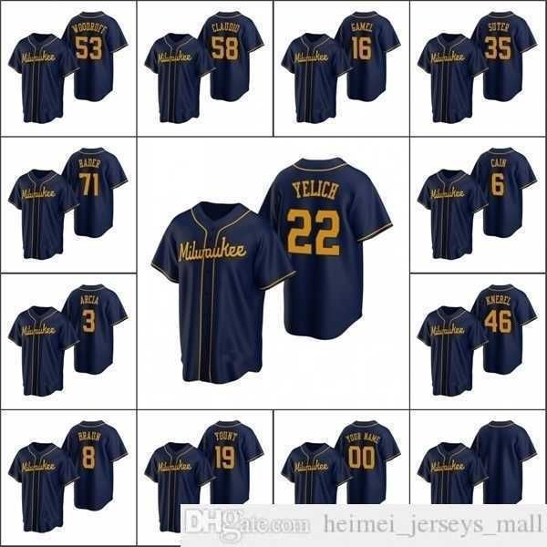 

2021 men #3 orlando arcia baseball jerseys 8 ryan braun 22 christian yelich hiura mitchell gamel custom women youth kid navy alternate, Black