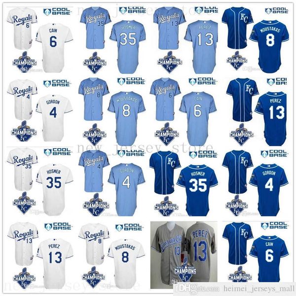 

2015th world patch baseball jerseys stitched 35 eric hosmer 6 lorenzo cain 13 salvador perez jersey mens women youth kids, Black