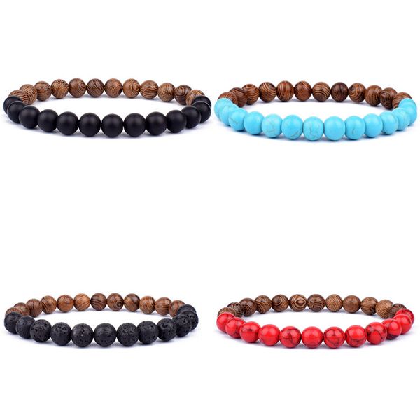 

8mm natural wooden stone handmade beaded strands charm bracelets for women men fashion elastic jewelry, Black