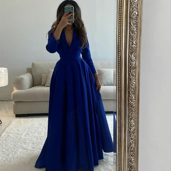 

long sleeve chiffon v-neck evening dresses with slit a-line floor length prom gowns robe de soiree for women, Black;red