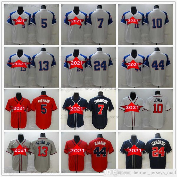 

stitched baseball 13 ronald acuna jr. jerseys 5 freddie an 7 dansby swanson 10 chipper jones 24 deion sanders 44 hank aaron jersey mens, Black