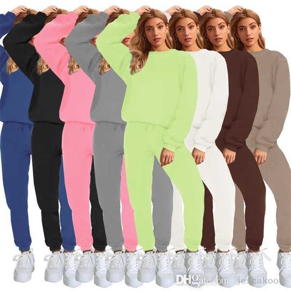 

autumn winter 5xl women plus size tracksuits sweatsuits 2 piece set solid color round neck pullover hoodies sweatpants suit, Gray