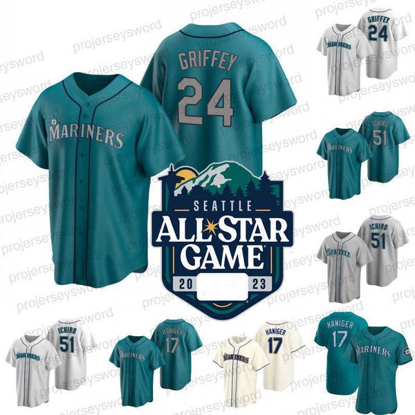 

2022 fans seattle 2022 all-star game ken griffey jr. jersey mariners julio rodriguez mitch haniger kyle seager adam frazier tom murphy luis, Black
