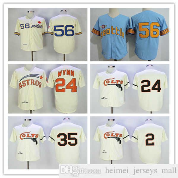 

1964 men houston colts retro nellie fox jimmy wynn joe morgan jersey cream blue 1969 seattle pilots jim bouton retired shirt full stitched, Black