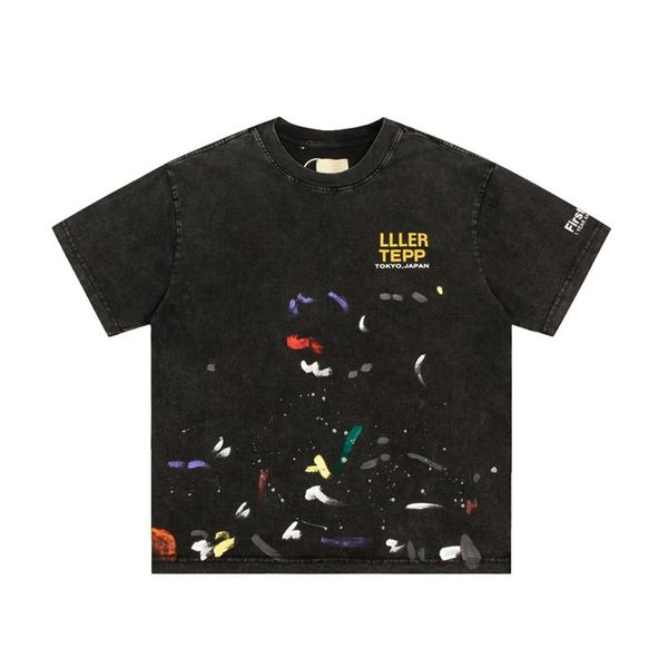 

22ss spring summer america japan splash ink hand painted print t shirt men women fashion tee street casual cotton tshirt299q, White;black