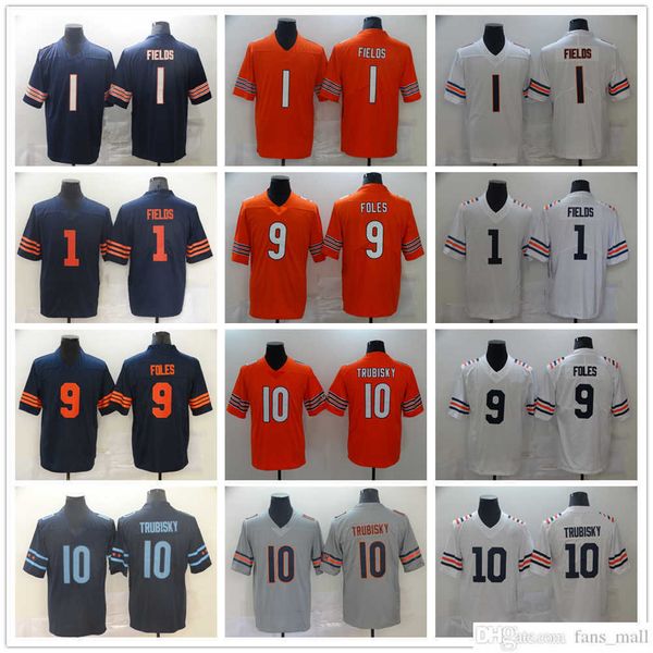 

2022 new football jerseys 10 mitchell trubisky 1 justin fields 9 nick foles stitched jersey, Black;red