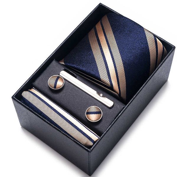 

bow ties % silk brand tie handkerchief cufflink set for men necktie holiday gift box blue gold suit accessories slim wedding gravatas l22102, Black;gray