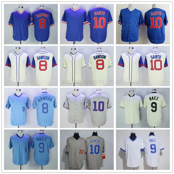 

vintage mitchell and ness baseball jersey 10 ron santo 8 andre dawson 9 javier baez 1994 retro jerseys, Blue;black