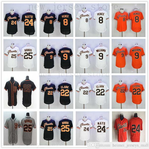 

2019th mens kids women youth baseball jerseys 8 hunter pence 9 matt williams 22 will clar 24 willie mays 25 barry bonds jersey, Black