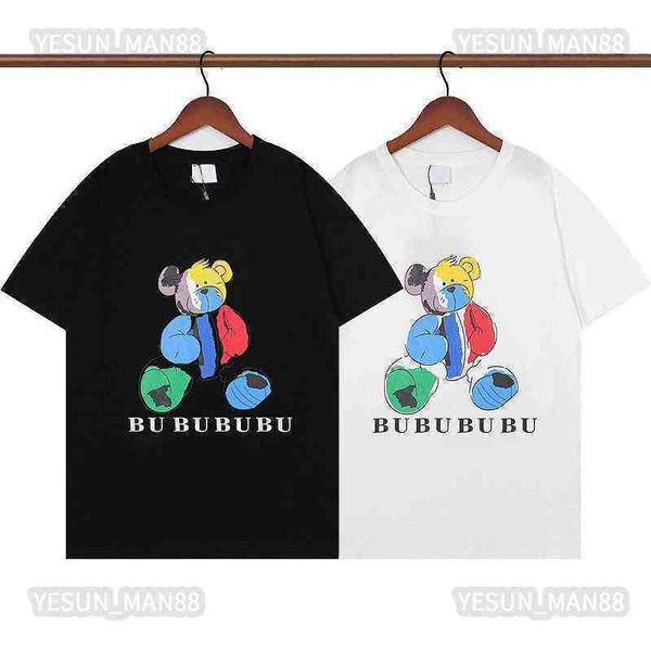 

european digne luxury spring summer bbr classic bouguer bear t shirt fashion mens and womens couple loose round collar tee burb, White;black