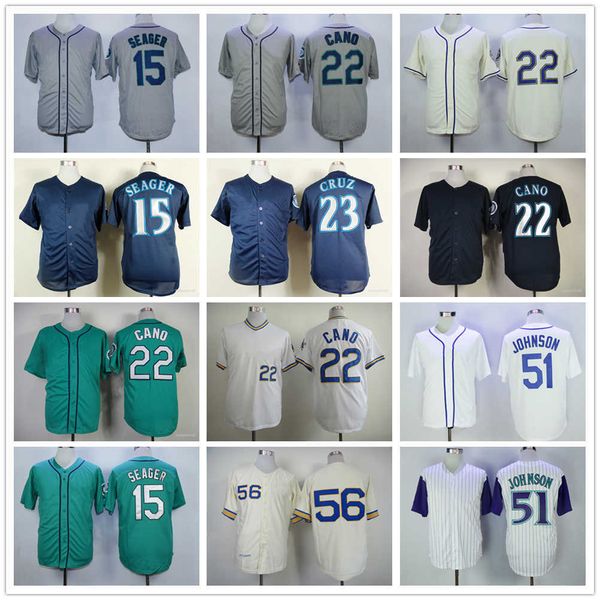 

vintage mitchell and ness baseball jersey 15 kyle seager 22 robinson cano 23 nelson cruz 51 suzuki ichiro 56 jim bouton jerseys men women yo, Blue;black