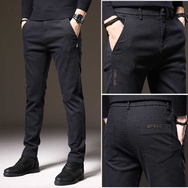 

autumn jeans men's long pants winter fashion slim elastic belt casual men, Blue