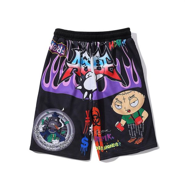 

summer streetwear shorts men cartoon anime printed graffiti pattern hip hop cotton shorts rapper rock japan korean sport suit268o, White;black
