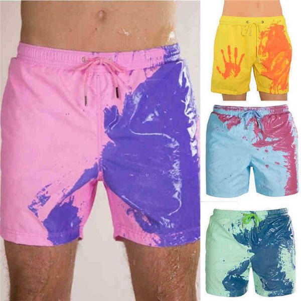 

magical change beach summer men sports trunks swimsuit portable fashion color changing quick drying shorts, White;black