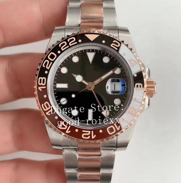 

watches for men brown black ceramic bezel watch men's root beer ewf cal.3186 movement everose green dial 904l steel rose gold yellow me, Slivery;brown