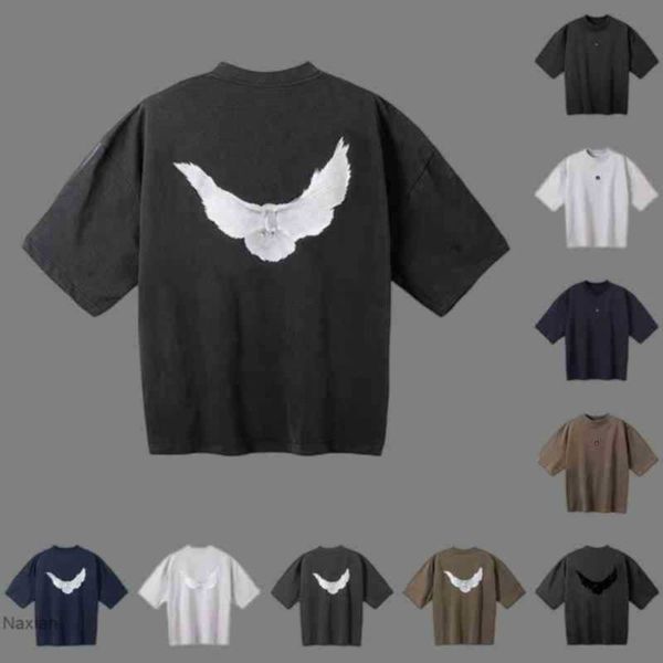 

designer kanyes classic wests t shirt party joint peace dove printed washing water short sleeves high mens and womens tees tshirts brands, White;black