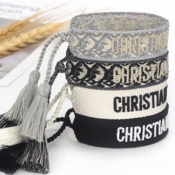 

luxury women's classic bracelets designer brand bangle d jewelry embroidered word woven bracelet letter rope fashion tassel girl men co, Black