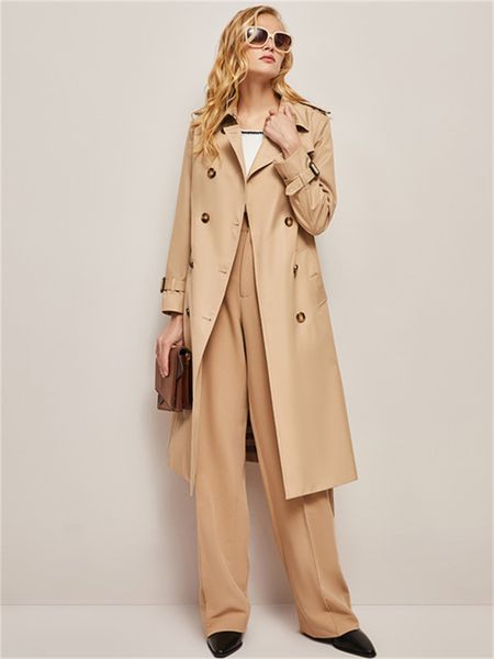 

womens fashion casual designer trench coats longer section khaki windbreaker jacket female temperament high-end coat, Tan;black