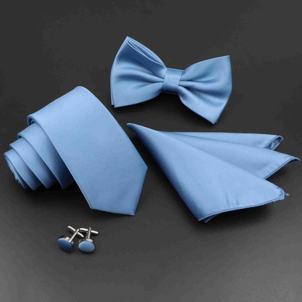 

bow ties new light solid color tie bowtie set mens fashion butterfly blue black pink necktie cufflinks full set ties gift l221022, Black;gray
