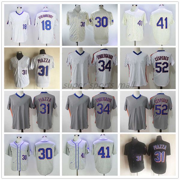 

vintage mitchell and ness baseball jersey 52 yoenis cespedes 18 darryl strawberry 30 michael conforto 1969 31 mike piazza 41 tom seaver men, Blue;black