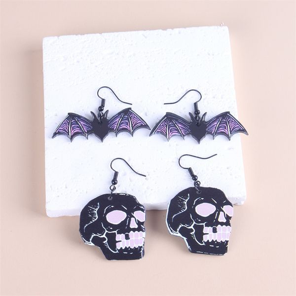 

halloween earrings dark black funny skull bat fashion creative earrings studs, Golden;silver