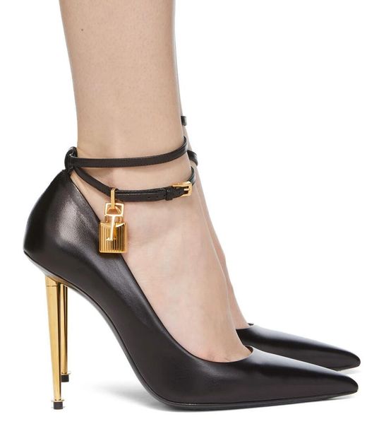 

luxury design padlock sandals shoes women gold-tone hardware stiletto heels party wedding lady pumps party gladiator sandalias eu35-43, Black