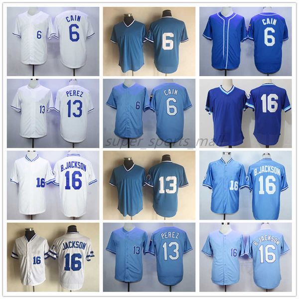

vintage mitchell and ness baseball jersey 6 lorenzo cain 13 salvador perez 16 bo jackson 5 george brett 1985 men women youth, Blue;black