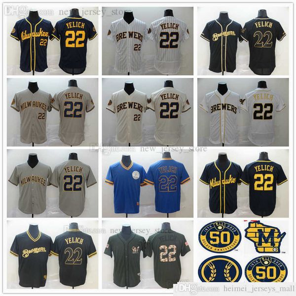 

2021 newss baseball 22 christian yelich jerseys stitched gray white cream home navy alternate jersey mens size s-xxxl, Black