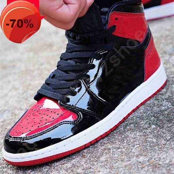 

dress shoes classical 1s high og bred patent leather shoes men basketball red black jumpman 1 sneakers rubber sole sports trainers size 40-4