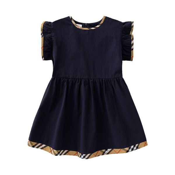 

Flying sleeve Ruffles Summer Cotton Kids Baby Girls Mini Dress Casual Girl Blouses for Children Clothing Shirts Dress, Prussian blue 1