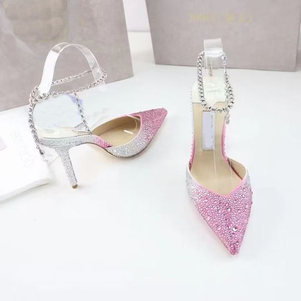 

cinderella sandals pointed high heel slippers wedding bride latte leather women's crystal decoration 34-42, Black