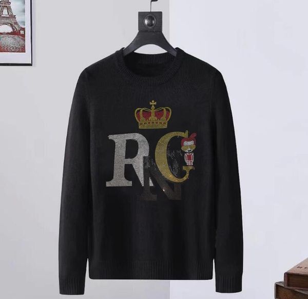 

2023 designer rhinestone sweaters solid color men pullover streetwear, White;black