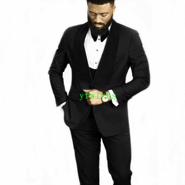 

wedding tuxedos one button men suits groomsmen shawl lapel groom tuxedos wedding/prom man blazer jacket pants vest tie w1137, Black;gray