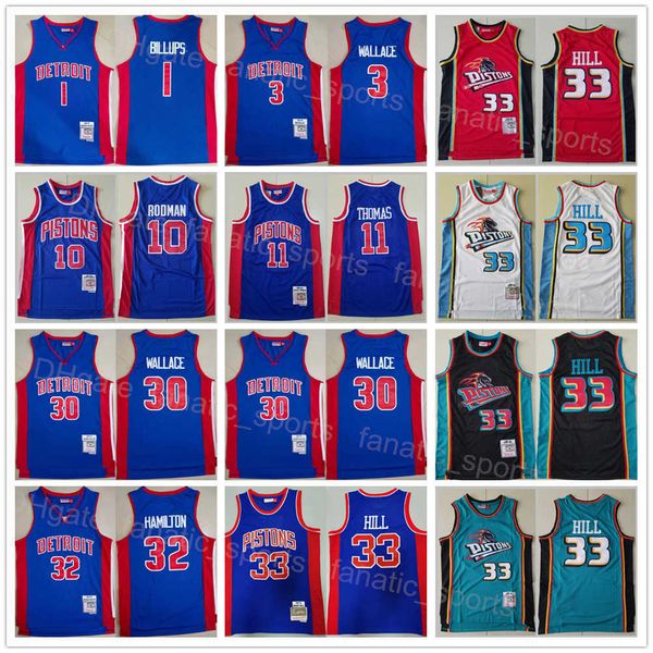 

basketball jerseys vintage basketball retro mitchell and ness ben wallace jerseys 30 grant hill 33 isiah thomas 11 dennis rodman 10 chauncey, Black;red