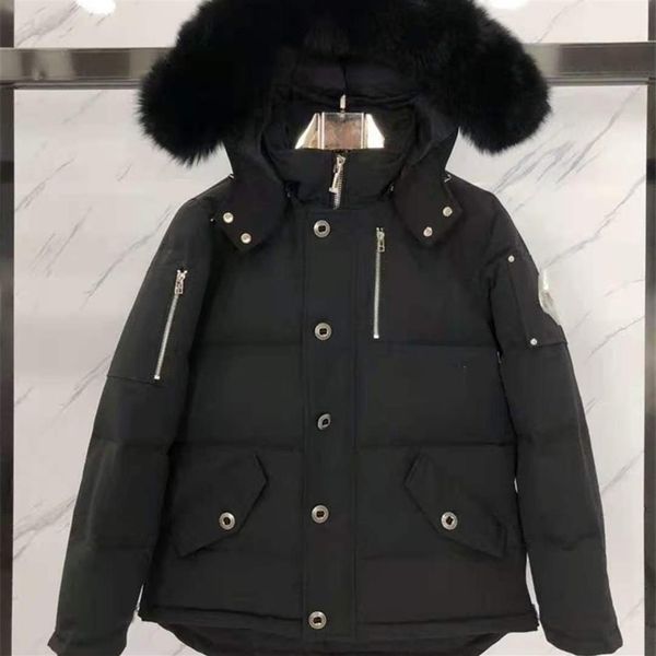 

real fur mens canadian moosen kncks 3q parka goose down jacket warm outerdoor coat windproof extreme weather 220107228t, Black