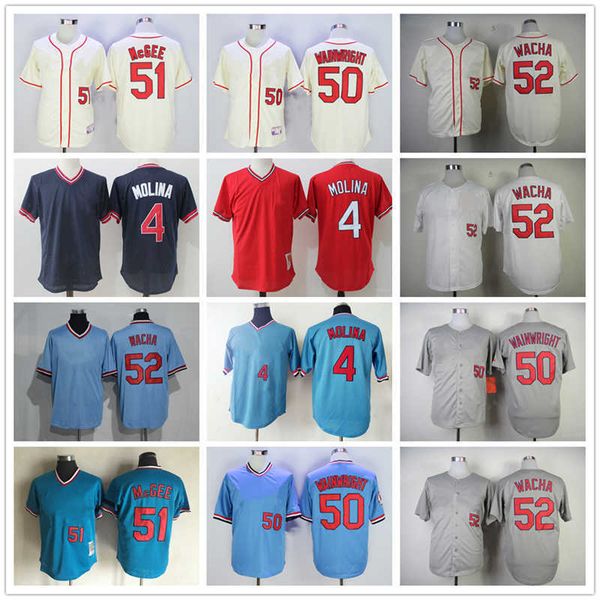 

vintage mitchell and ness baseball jersey 51 willie mcgee 52 michael wacha 50 adam wainwright 4 yadier molina 1944 1969 jerseys men women yo, Blue;black