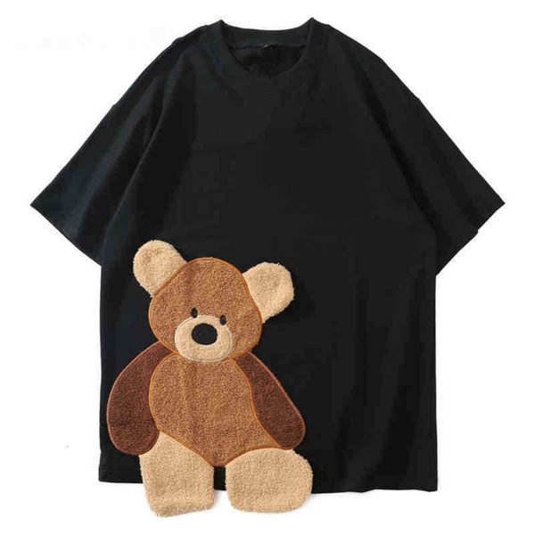 

creative board work bear color block patchwork te shirts streetwear hip hop casual short mouw t-shirts, White;black