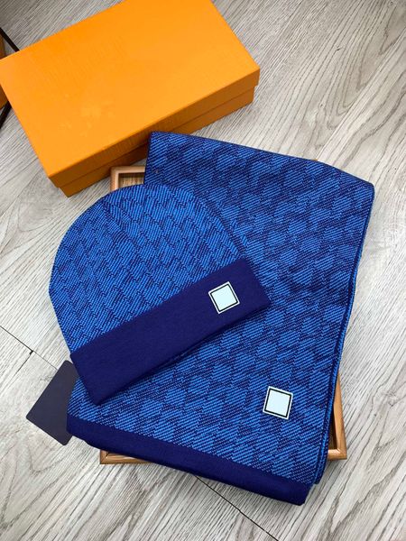 

fashion cashmere hat scarf set 2 piece designer soft touch knitted beanie shawl scarf hats men women winter warm scarves sets, Blue;gray