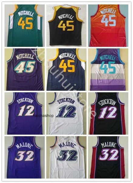 

2021 new basketball jersey mens donovan 45 mitchell mesh retro rudy 27 gobert john 12 stockton youth karl 32 malone playoff bonus uniform&#0, Black;red