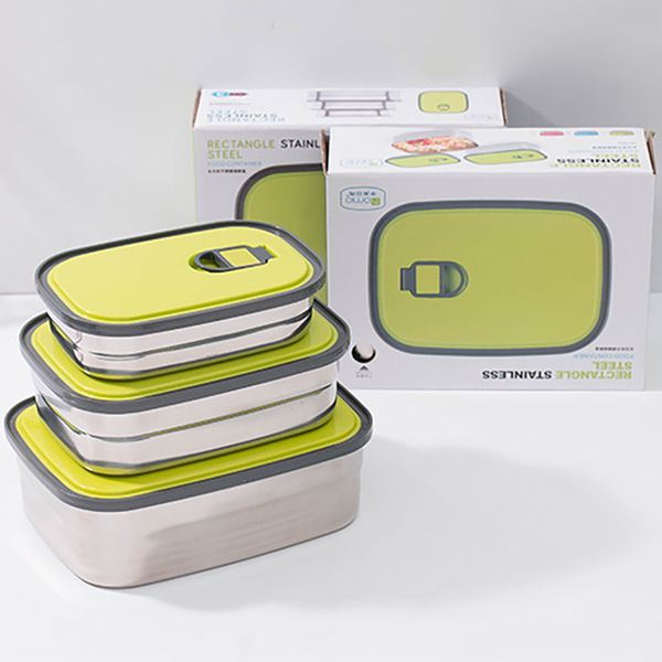

3 pcs set luch boxes rectangular stainless steel fresh-keeping box sealed storage lunch insulation fruit salad 1223407