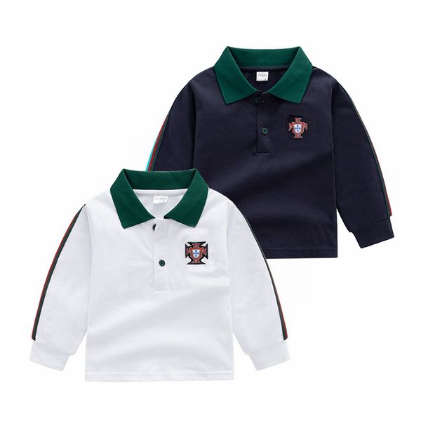 

Autumn New kids Long Sleeved Polo Shirt Boy Tshirts Children Tops School Boys Sportswear T-shirt, White