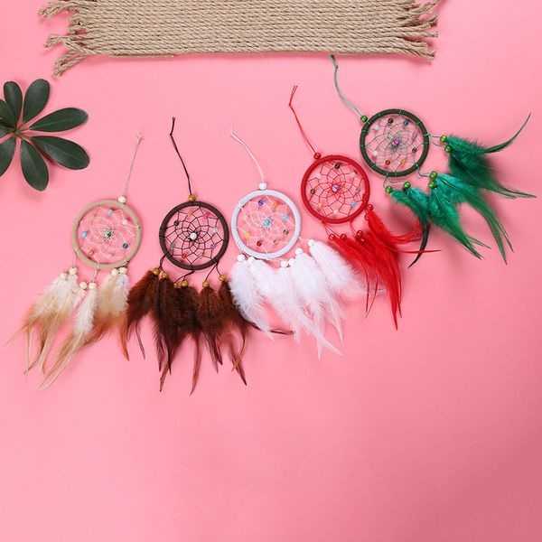 

dream catcher car interior rearview mirror hanging decor handmade grids nature feather small boho car charms pendant accessories 1223409