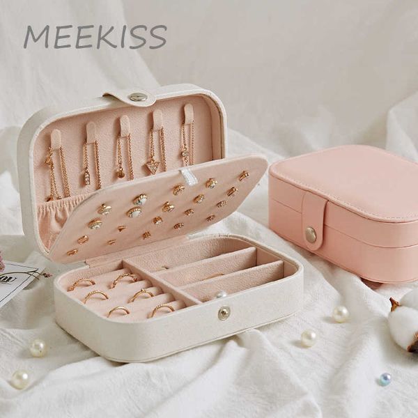 

jewelry boxes new portable travel case zipper button leather double necklace ring l221021, Black;white