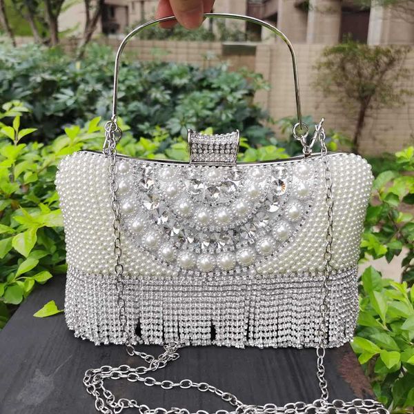 

evening bags luxury box flap pearl pochette purse with crystal tassels white beaded clutch party handbags day clutches m130 221023