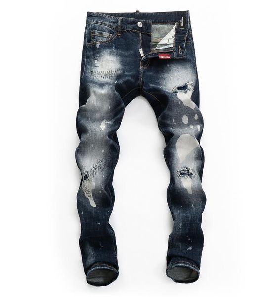 

fashion mens straight slim fit biker jeans pants distressed skinny ripped destroyed denim jeans washed hiphop trousers black #026, Blue