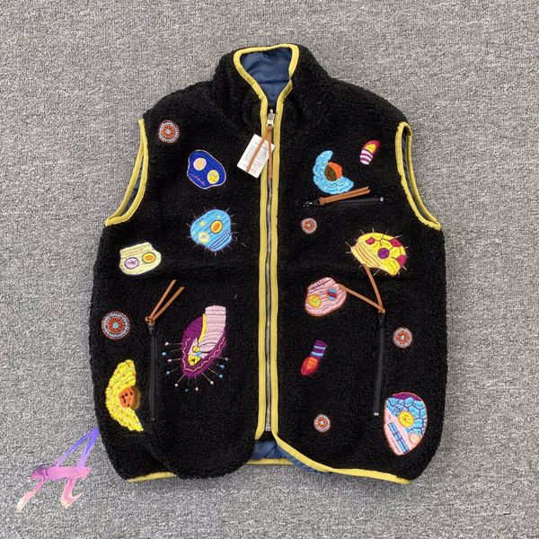 

fleece embroidered jackets on both sides coat for men women, Black;brown