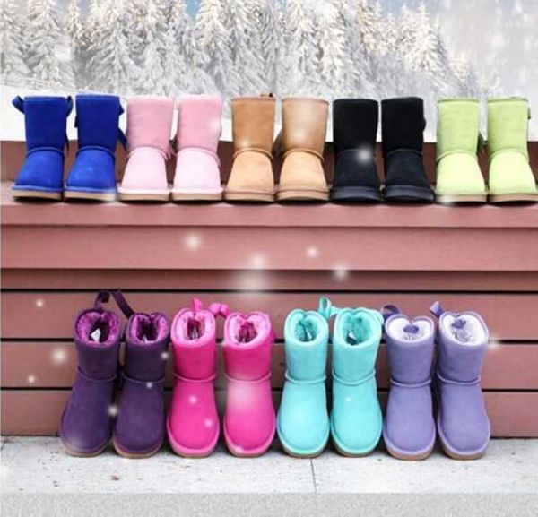 

snow boots cotton shoes kids eu21-44 big size low price thick leather bow in the tube 2020 new, Black