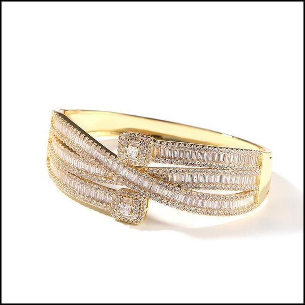 

bangle bangle hip hop 3a cz stone paved bling iced out geometric open bracelets for men women rapper jewelry gift drop delivery 2021 dhhjt, Black