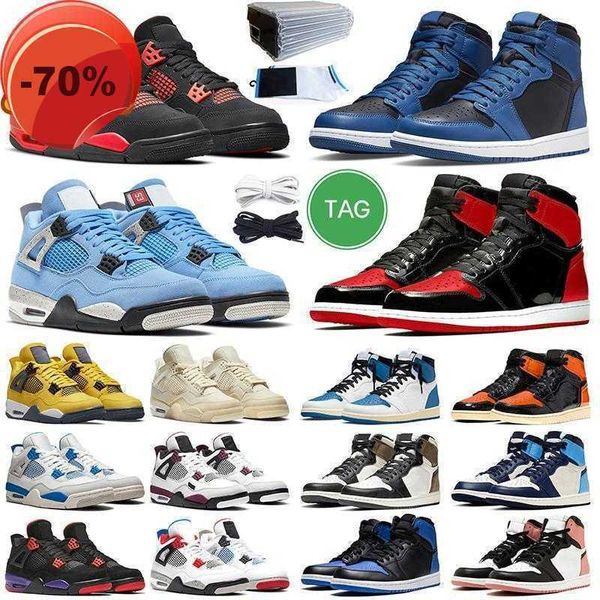 

dress shoes 2023 dark marina blue with box 4s basketball shoes university blue red thunder white oreo men women 1s patent bred obsidian pine, Black