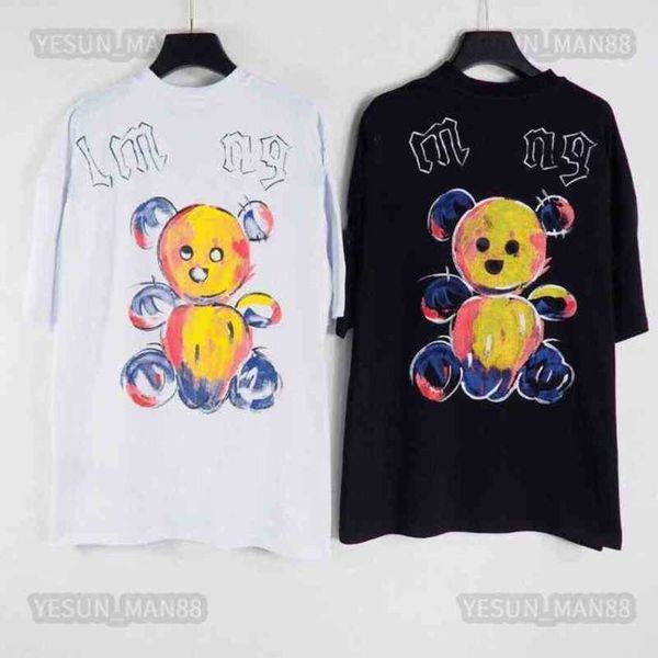 

designer luxury palms classic cartoon bear printed t shirt fashion angels mens womens couple spring and summer pa short sleeve tee, White;black